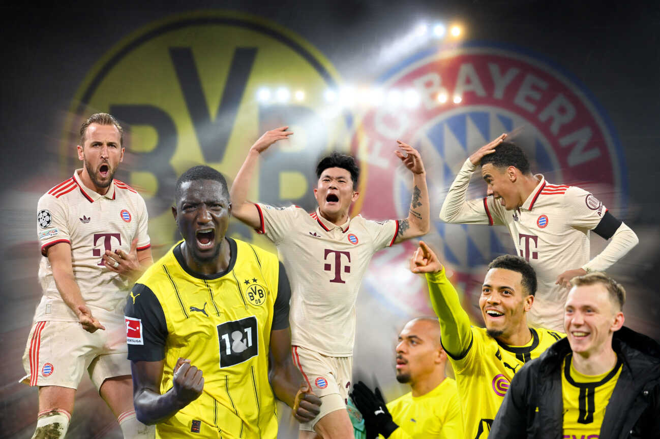 vorschau-borussia-dortmund-fc-bayern-1054325036 Vorschau Borussia Dortmund -FC Bayern Muenchen am 30.11.2024. FOTOMONTAGE:jubelnde Spieler v.lI.Harry KANE (Bayern Muenchen), Serhou GUIRASSY (DO),Minjae KIM (FC Bayern Muenchen),Felix NMECHA (DO),Maximilian BEIER (Borussia Dortmund),Jamal MUSIALA (Bayern Muenchen), Fussball 1. Bundesliga Saison 2024 2025,12.Spieltag, *** Preview Borussia Dortmund FC Bayern Muenchen on 30 11 2024 PHOTOMONTAGE cheering players v lI Harry KANE Bayern Muenchen , Serhou GUIRASSY DO ,Minjae KIM FC Bayern Muenchen ,Felix NMECHA DO ,Maximilian BEIER Borussia Dortmund ,Jamal MUSIALA Bayern Muenchen , Soccer 1 Bundesliga Season 2024 2025,12 Matchday,