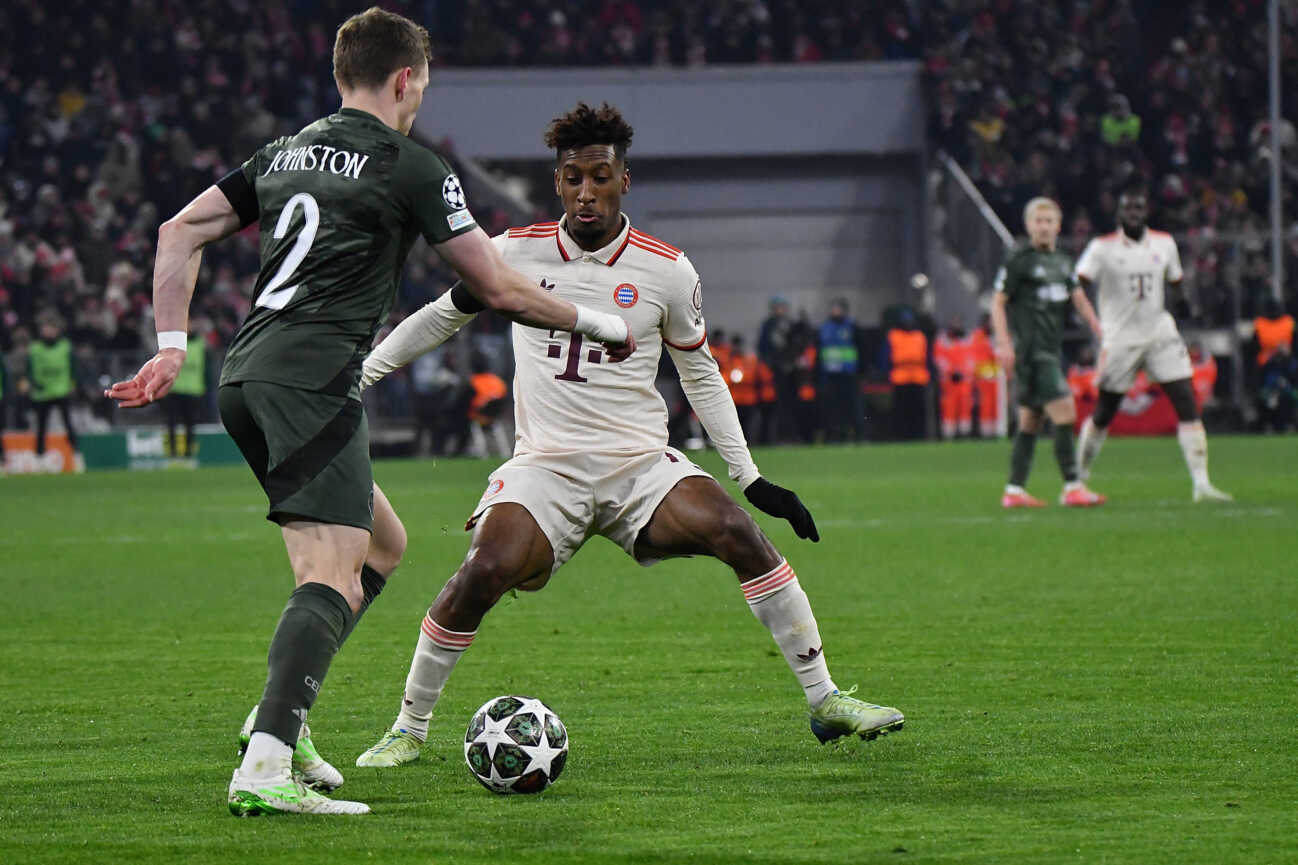 18022025-allianz-arena-mnchen-championsleague-1059026437 18.02.2025, Allianz Arena, München, Championsleague, FC Bayern München vs Celtic Glasgow , im Bild Alistair Johnston (Glasgow), Kingsley Coman (München) (Photo by Midori Ikenouchi Hasan Bratic DeFodi Images) Defodi-506_20250218_hbr_0056 *** 18 02 2025, Allianz Arena, Munich, Champions League, FC Bayern Munich vs Celtic Glasgow , in picture Alistair Johnston Glasgow , Kingsley Coman Munich Photo by Midori Ikenouchi Hasan Bratic DeFodi Images Defodi 506 20250218 hbr 0056 Defodi-506 .