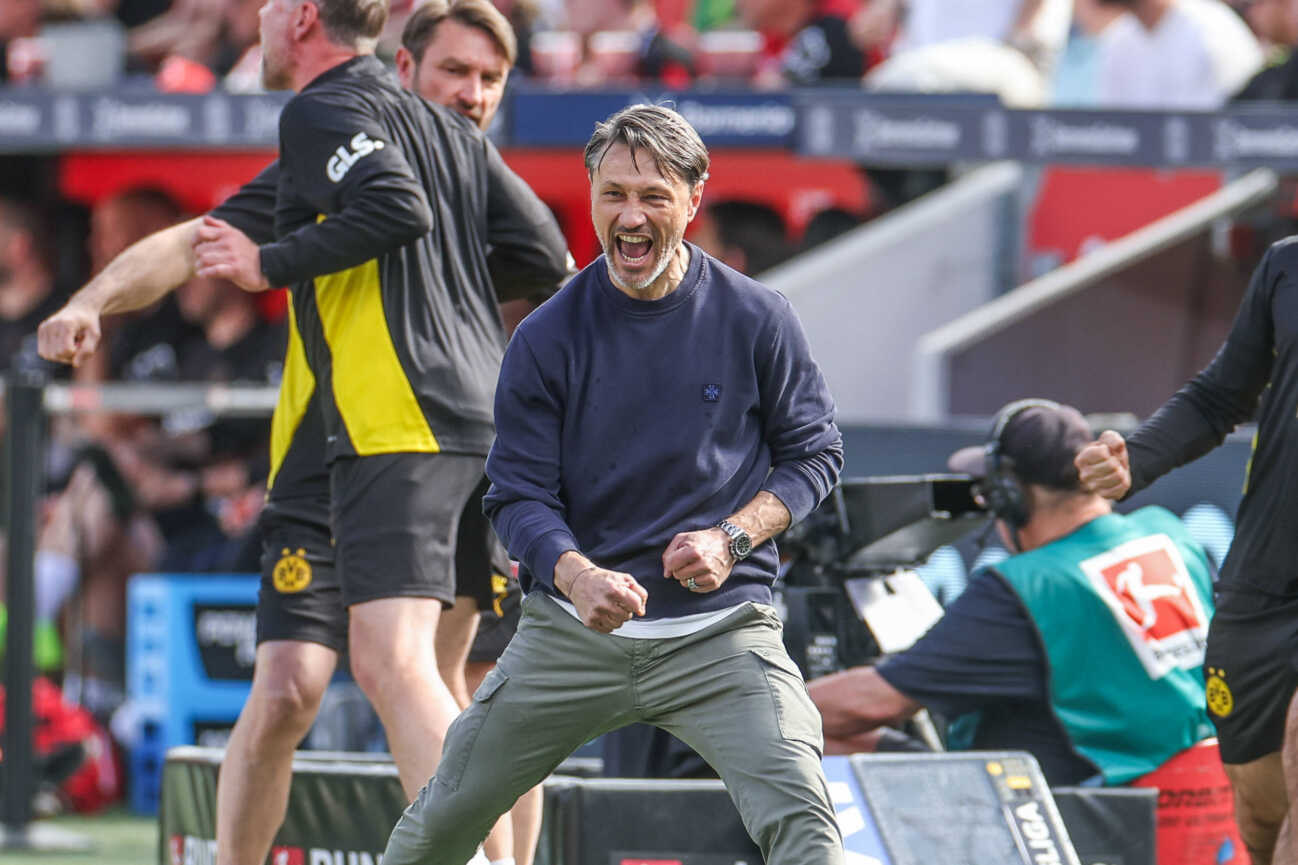 Bayer Leverkusen – Borussia Dortmund Sport Bilder des Tages 11.05.2025, Fussball, Saison 2024/2025, 1. Bundesliga, 33. Spieltag, Bayer Leverkusen - Borussia Dortmund, Trainer Niko Kovac Borussia Dortmund jubelt. Leverkusen Bayarena NRW Deutschland xRHR-FOTO/TRx *** 11 05 2025, Football, Season 2024 2025, 1 Bundesliga, Matchday 33, Bayer Leverkusen Borussia Dortmund, Coach Niko Kovac Borussia Dortmund cheers Leverkusen Bayarena NRW Germany xRHR PHOTO TRx Copyright: TimxRehbein/RHR-FOTOx RHR-FOTO/TR
