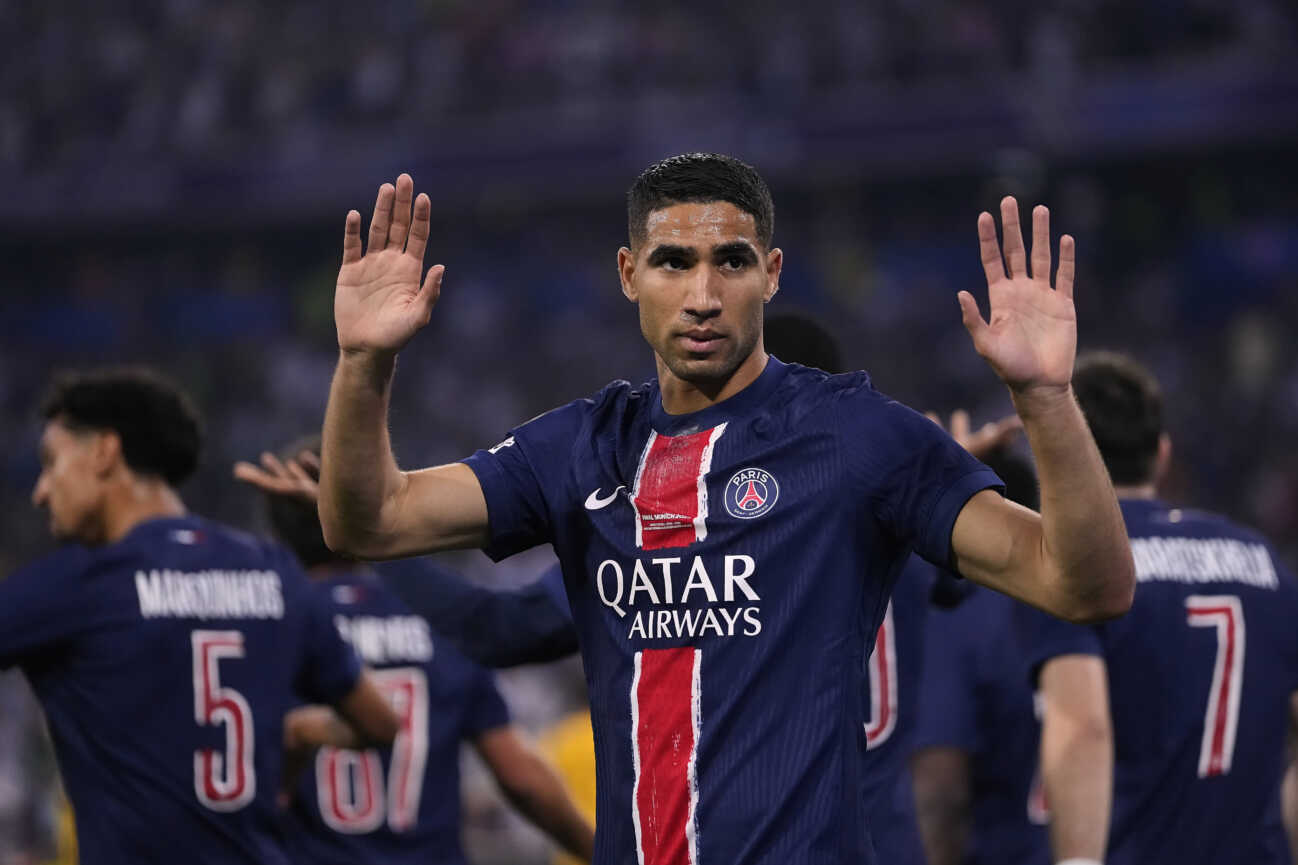Paris Saint-Germain v FC Internazionale Milano - UEFA Champions League Final 2025 MUNICH, GERMANY - MAY 31: Achraf Hakimi right-back of PSG and Morocco celebrates after scoring his team s first goal during the UEFA Champions League Final 2025 between Paris Saint-Germain and FC Internazionale Milano at Allianz Arena on May 31, 2025 in Munich, Germany. Munich Germany PUBLICATIONxNOTxINxFRA Copyright: xJosexBretonx originalFilename:bretonhernandez-parissai250531_npynp.jpg