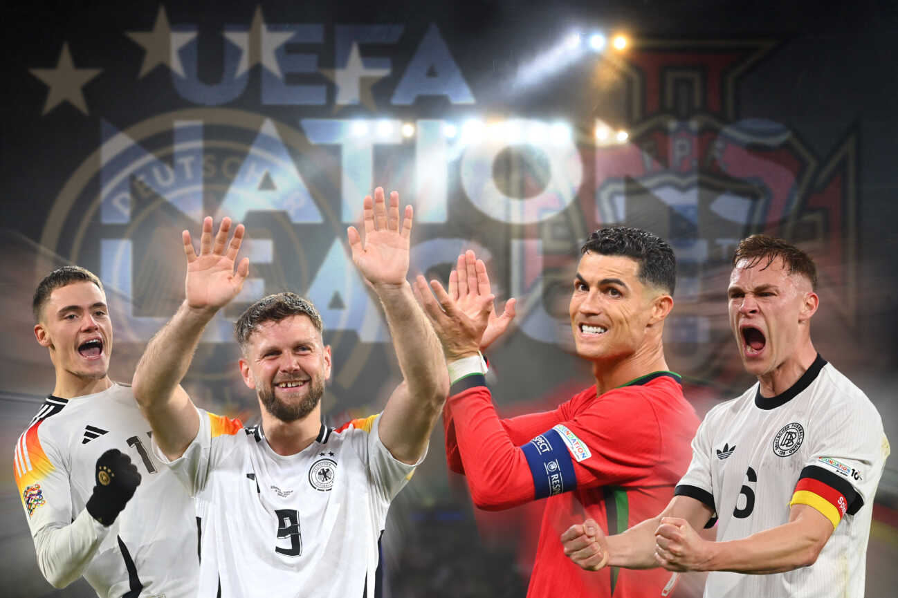 FOTOMONTAGE:VorschauFussball Nations League Final Four Halbfinale Deutschland GER - Portugal POR am 04.06.2025 , Fussball Arena Muenchen. v.li:Florian WIRTZ,Niclas FUELLKRUG und Joshua KIMMICH treffen auf Cristiano RONALDO, *** PHOTOMONTAGE PreviewFootball Nations League Final Four Semifinal Germany GER Portugal POR on 04 06 2025 , Football Arena Munich v li Florian WIRTZ,Niclas FUELLKRUG and Joshua KIMMICH meet Cristiano RONALDO,