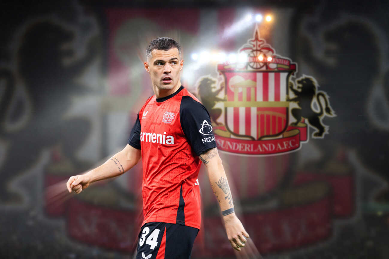 FOTOMONTAGE:Granit Xhaka (Bayer 04 Leverkusen, 34) zieht es zu AFC Sunderland in die Premier League. ARCHIVFOTO. *** PHOTO montage Granit Xhaka Bayer 04 Leverkusen, 34 moves to AFC Sunderland in the Premier League ARCHIVE PHOTO