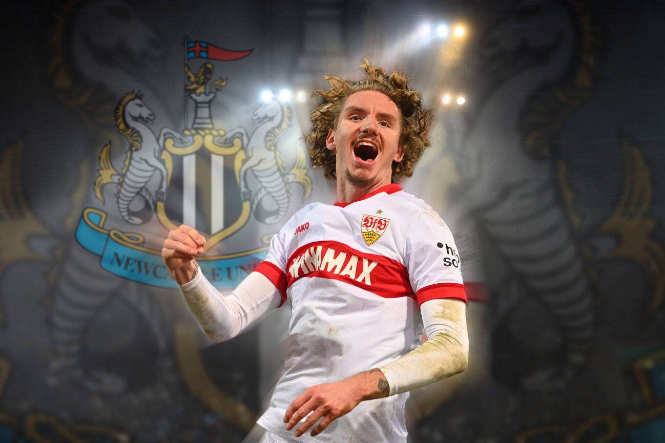 ACHTUNG FOTOMONTAGE; Fuer 90 Millionen;Nick WOLTEMADE (VFB Stuttgart) wechselt in die Premier League zu Newcastle United. *** ATTENTION PHOTOMONTAGE For 90 million Nick WOLTEMADE VFB Stuttgart moves to the Premier League to Newcastle United