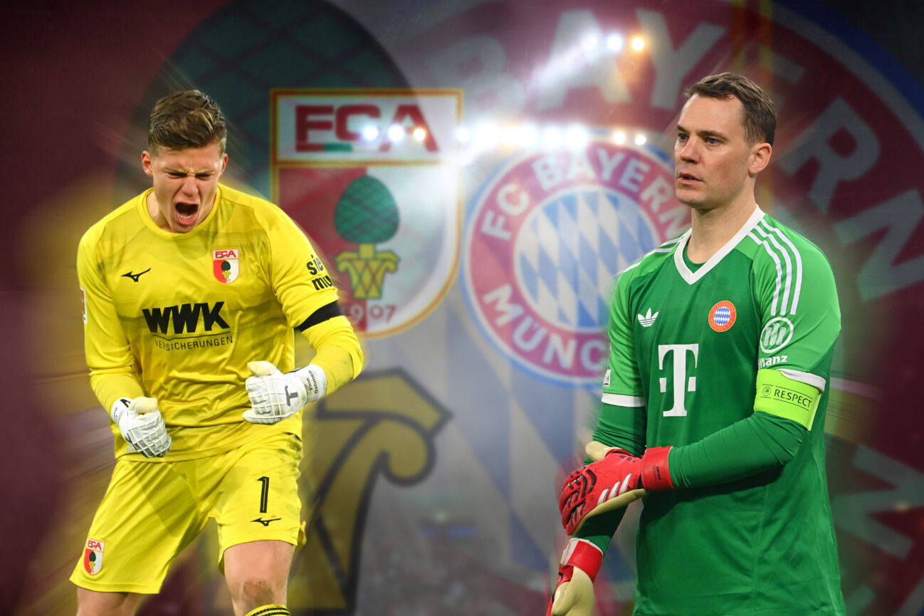 achtung-fotomontage-vorschau-fc-augsburg-1065723261 ACHTUNG FOTOMONTAGE; Vorschau FC Augsburg - FC Bayern Muenchen am 30.08.2025, Torwart Finn DAHMEN (FC Augsburg) trifft auf Routinier Manuel NEUER (Torwart Bayern Muenchen)l Fussball 1. Bundesliga Saison 2025 2026, 2.Spieltag, Spieltag02, WWK A R E N A. *** ATTENTION PHOTO MONDAYS Preview FC Augsburg FC Bayern Muenchen on 30 08 2025, Goalkeeper Finn DAHMEN FC Augsburg meets veteran Manuel NEW Goalkeeper Bayern Muenchen l Football 1 Bundesliga Season 2025 2026, 2 Matchday, Matchday02, WWK A R E N A