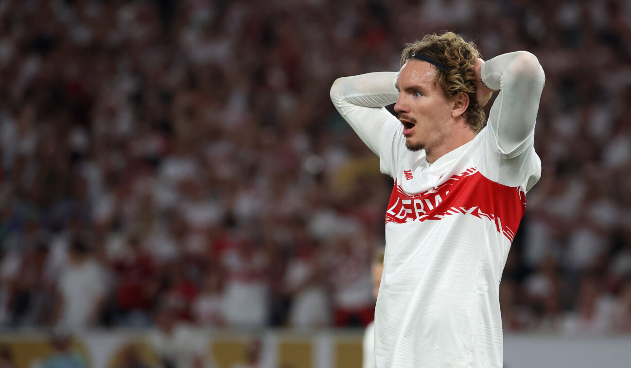 BAU 16.08.2025 Stuttgart Fußball Franz Beckenbauer Supercup VfB Stuttgart vs. FC Bayern München, Nick Woltemade (VfB) enttäuscht *** BAU 16 08 2025 Stuttgart Football Franz Beckenbauer Supercup VfB Stuttgart vs FC Bayern Munich, Nick Woltemade VfB disappointed