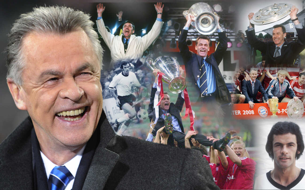 FOTOMONTAGE: Ottmar HITZFELD wird am 12. Januar 2024 75 Jahre alt, Ottmar Hitzfeld (* 12. Januar 1949 in Loerrach) ist ein ehemaliger deutscher Fua¤ballspieler und -trainer. Als Spieler wurde er zweimal Schweizer Meister. Waehrend seiner Zeit als Spieler studierte Hitzfeld Mathematik und auf Lehramt. Als Trainer gewann er zwei Schweizer Meisterschaften und wurde siebenmal Deutscher Meister. Im Jahr 1997 gewann er als Trainer mit Borussia Dortmund die UEFA Champions League, im Jahr 2001 gewann er den gleichen Wettbewerb mit dem FC Bayern Muenchen. Er ist der zweiterfolgreichste Trainer in der Bundesliga nach durchschnittlichen Punkten pro Spiel. Zudem fungierte er zwischen 1997 und 1998 als Sportdirektor von Borussia Dortmund. Von Sommer 2008 bis zum Achtelfinal-Aus gegen Argentinien bei der WM 2014 in Brasilien war er Trainer der Schweizer Nationalmannschaft. *** PHOTO MONTAGE Ottmar HITZFELD will be 75 years old on January 12, 2024 Ottmar Hitzfeld January 12, 1949 in Loerrach is a former German football player and coach As a player, he became Swiss champion twice During his time as a player, Hitzfeld studied mathematics and sports as a teacher As a coach, he won two Swiss championships and became German champion seven times In 1997, he won the UEFA Champions League as coach with Borussia Dortmund, In 2001, he won the same competition with FC Bayern Munich He is the second most successful coach in the Bundesliga in terms of average points per game He also served as Borussia Dortmunds sporting director between 1997 and 1998 From the summer of 2008 until the round of 16 exit against Argentina at the 2014 World Cup in Brazil, he was coach of the Swiss national team