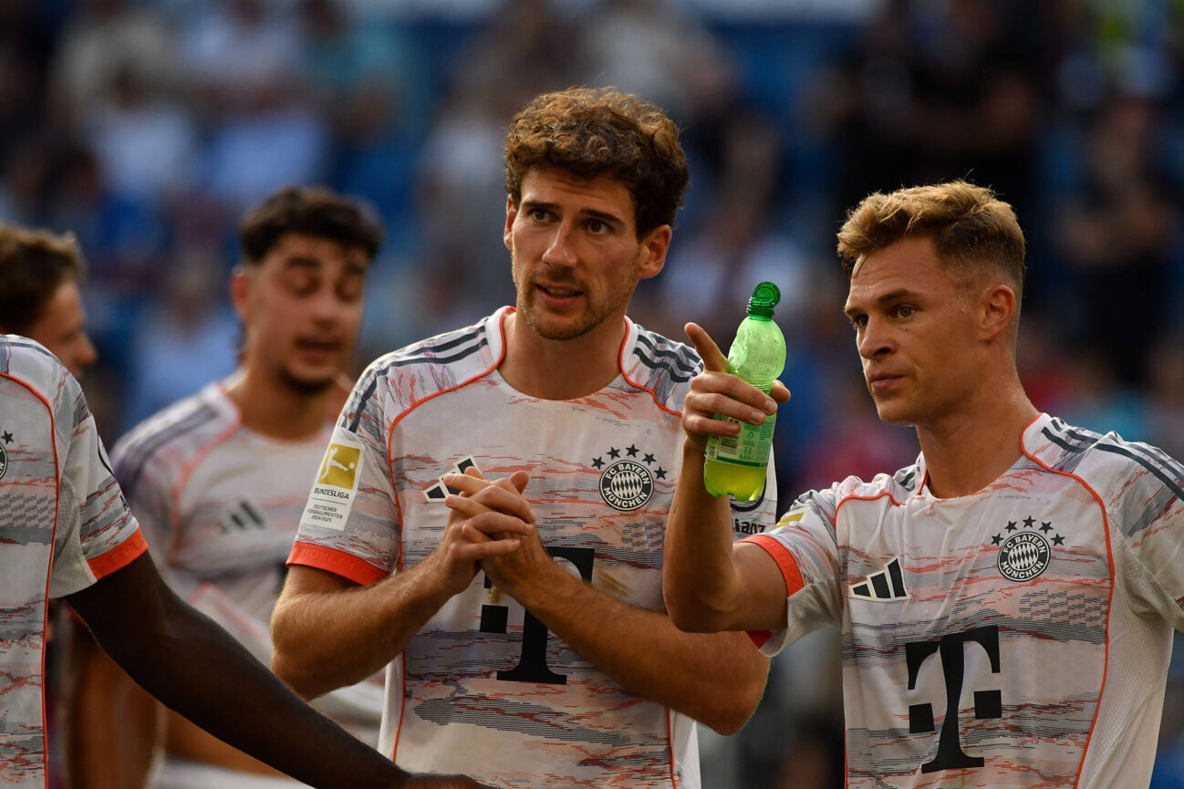 20.09.2025, PreZero Arena, Sinsheim, GER, 1.FBL, TSG Hoffenheim vs FC Bayern München , im Bild Leon Goretzka (München), Joshua Kimmich (München) DFL regulations prohibit any use of photographs as image sequences and or quasi-video. (Photo by Midori Ikenouchi Hasan Bratic DeFodi Images) *** not used for Axel Springer ZDF *** 20 09 2025, PreZero Arena, Sinsheim, GER, 1 FBL, TSG Hoffenheim vs FC Bayern München , im Bild Leon Goretzka München , Joshua Kimmich München DFL regulations prohibit any use of photographs as image sequences and or quasi video Photo by Midori Ikenouchi Hasan Bratic DeFodi Images not used for Axel Springer ZDF