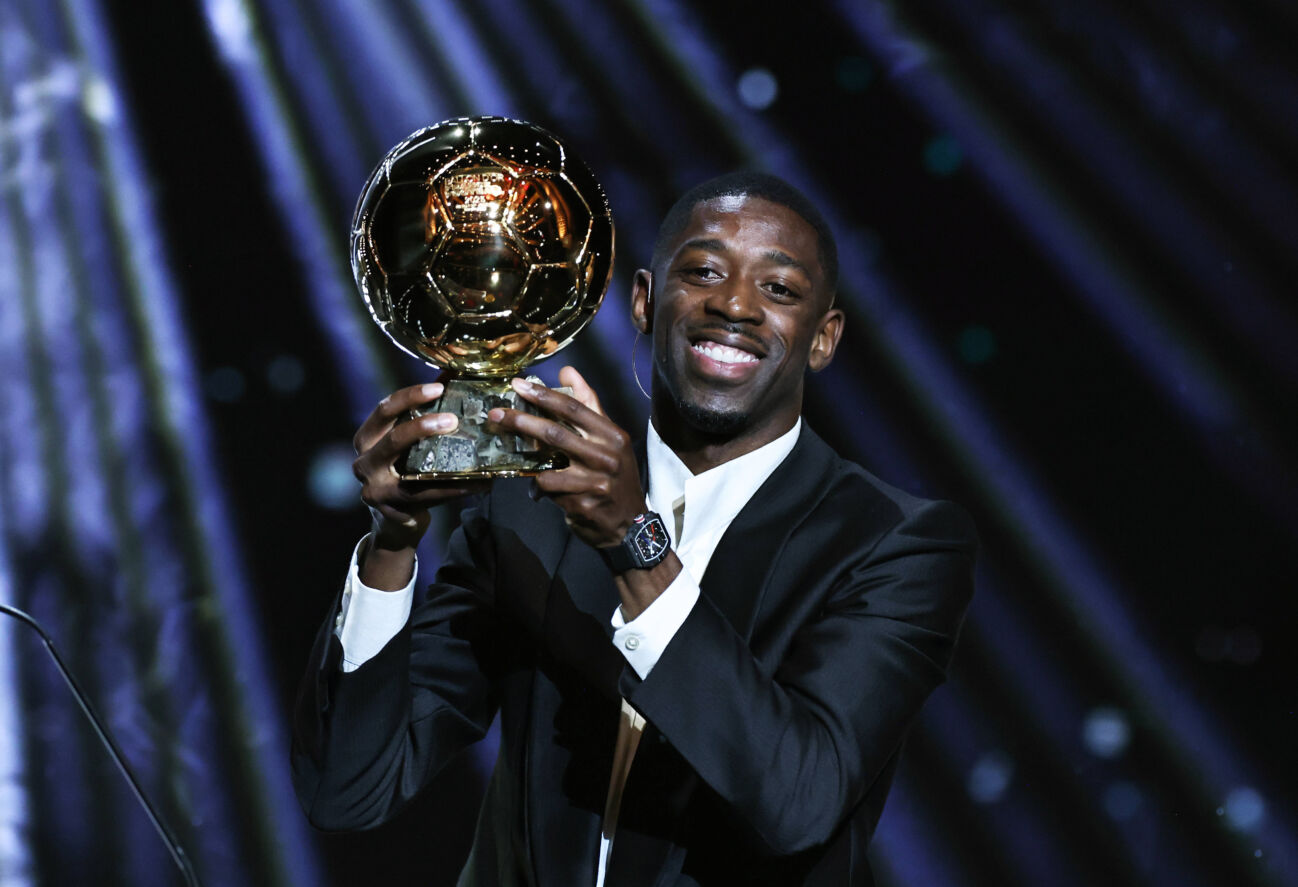 250923 -- PARIS, Sept. 23, 2025 -- Paris Saint-Germain s French player Ousmane Dembele poses with his trophy during the 2025 Ballon d Or France Football award ceremony at the Theatre du Chatelet in Paris, France, on Sept. 22, 2025. SPFRANCE-PARIS-FOOTBALL-BALLON D OR CEREMONY GaoxJing PUBLICATIONxNOTxINxCHN