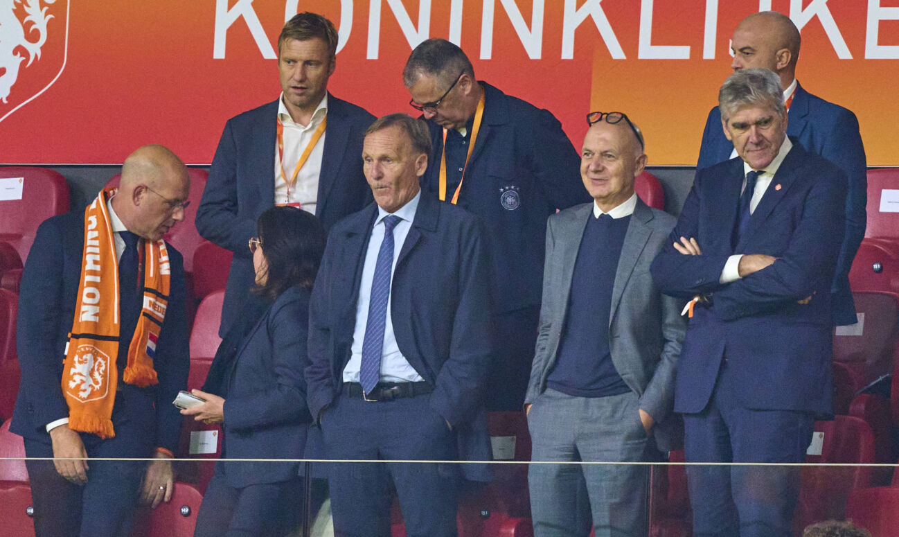bernd-neuendorf-dfb-president-german-1049978693 Bernd Neuendorf, DFB President German Football Association KNVB chairman Frank Paauw, Hans-Joachim Watzke, Managing director BVB , member DFB-Präsidium, DFB Vice president, in the UEFA Nations League 2024 match NETHERLANDS - GERMANY 2-2 in Season 2024 2025 at Sept 10, 2024 in Amsterdam, NL.