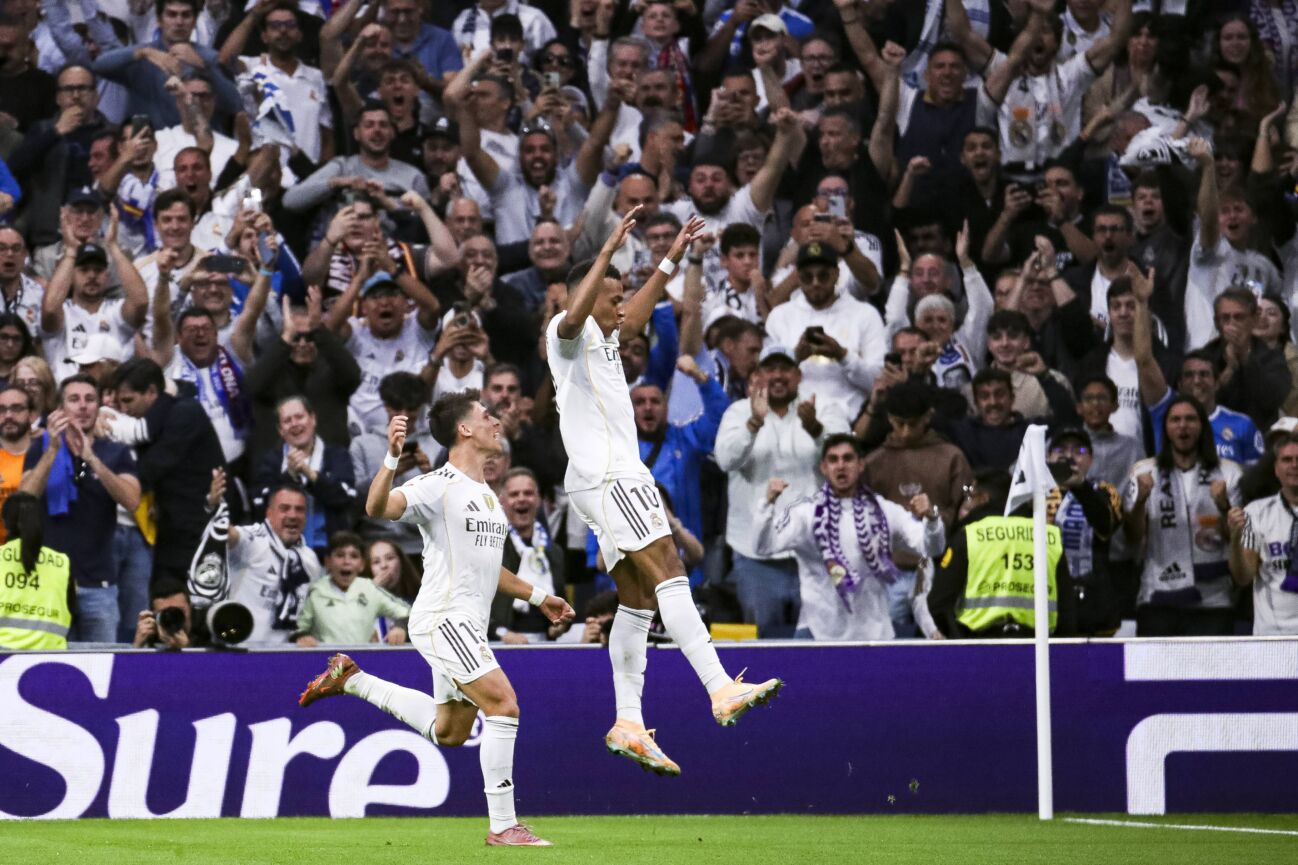 Spanish La Liga EA Sports soccer match Real Madrid vs FC Barcelona, Barca at Santiago Bernabeu Stadium in Madrid, Spain. 26 October 2025 Kylian Mbappe celebrates a goal 900 Cordon Press PUBLICATIONxNOTxINxFRAxESP 900 CordonxPress LOF - Real Madrid vs FC Barcelona